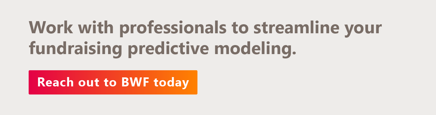 Work with the professionals at BWF to launch your fundraising predictive analytics strategy. Contact us now. 