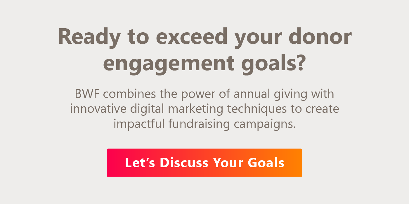 BWF combines the power of annual giving with innovative digital marketing techniques to create impactful fundraising campaigns. Let’s discuss your goals.
