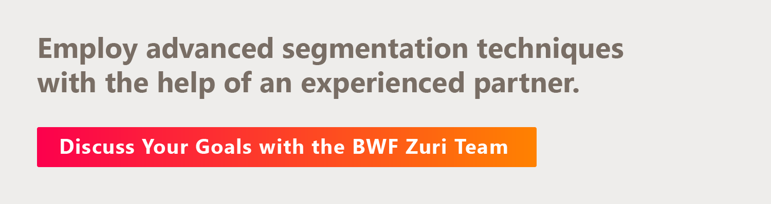Employ advanced segmentation techniques with the help of an experienced partner. Discuss your goals with the BWF Zuri team.